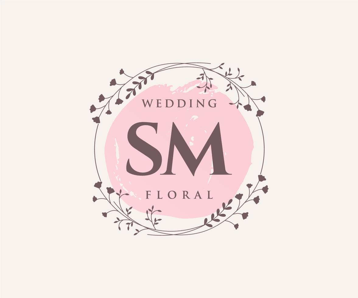 SM Initials letter Wedding monogram logos template, hand drawn modern minimalistic and floral templates for Invitation cards, Save the Date, elegant identity. vector