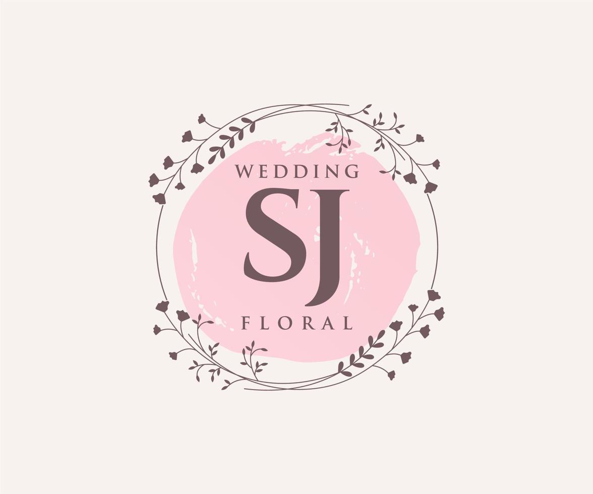 plantilla de logotipos de monograma de boda con letras iniciales sj, plantillas florales y minimalistas modernas dibujadas a mano para tarjetas de invitación, guardar la fecha, identidad elegante. vector