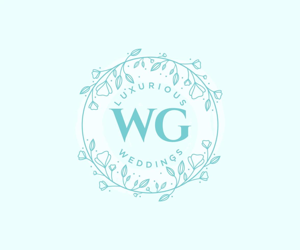 WG Initials letter Wedding monogram logos template, hand drawn modern minimalistic and floral templates for Invitation cards, Save the Date, elegant identity. vector