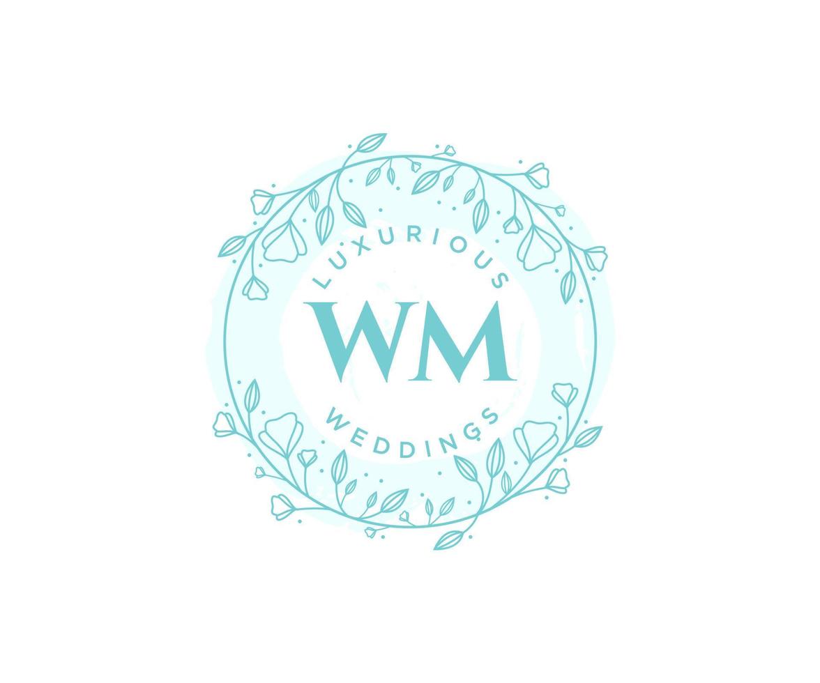 WM Initials letter Wedding monogram logos template, hand drawn modern minimalistic and floral templates for Invitation cards, Save the Date, elegant identity. vector
