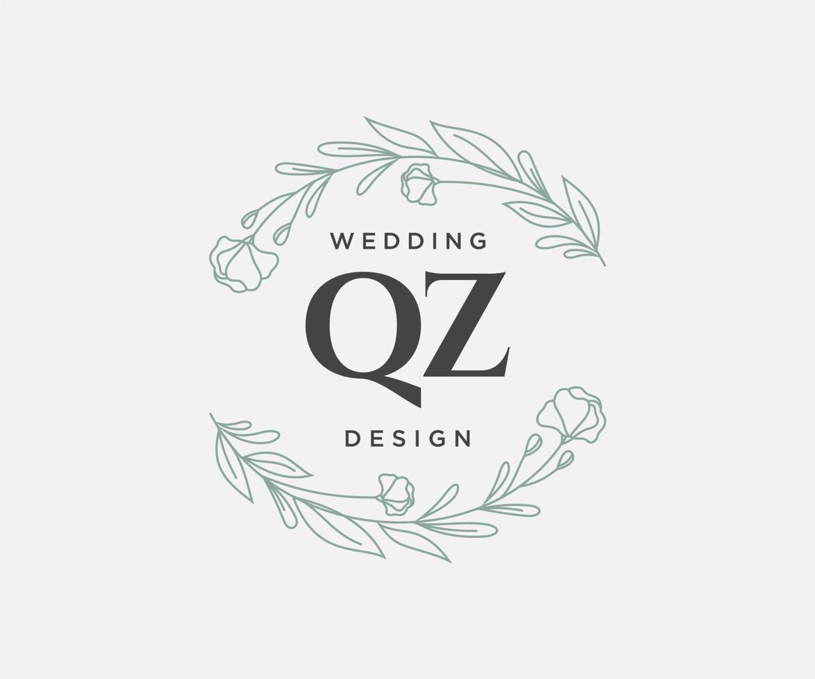 QZ Initials letter Wedding monogram logos collection, hand drawn modern minimalistic and floral templates for Invitation cards, Save the Date, elegant identity for restaurant, boutique, cafe in vector