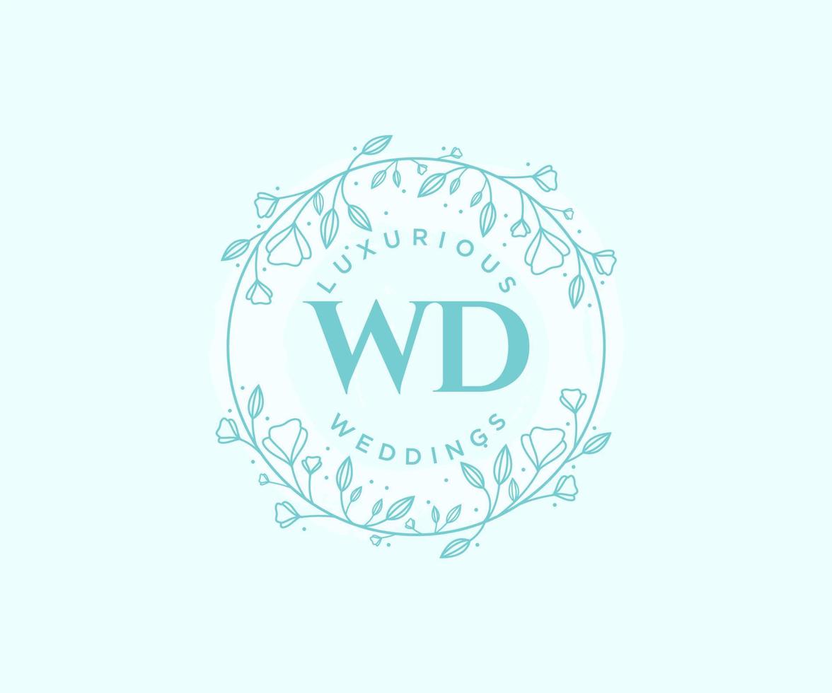 plantilla de logotipos de monograma de boda con letras iniciales wd, plantillas florales y minimalistas modernas dibujadas a mano para tarjetas de invitación, guardar la fecha, identidad elegante. vector