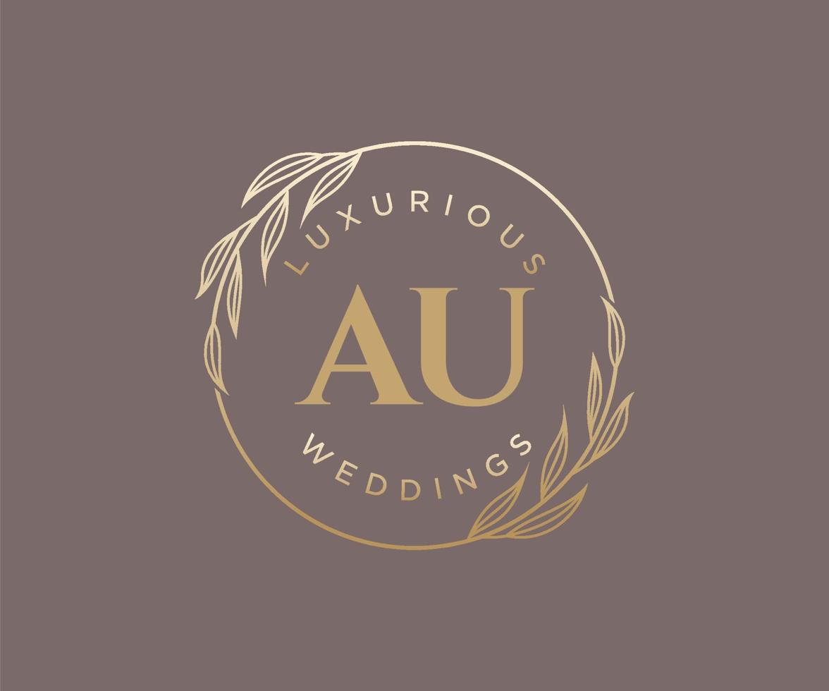 AU Initials letter Wedding monogram logos template, hand drawn modern minimalistic and floral templates for Invitation cards, Save the Date, elegant identity. vector