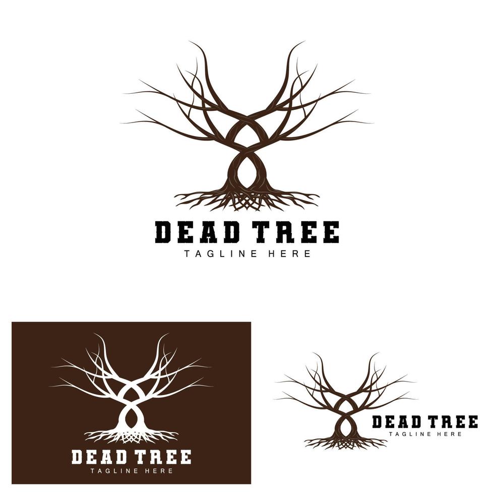 diseño de logotipo de árbol, ilustración de árbol muerto, tala de árboles silvestres, vector de calentamiento global, sequía de la tierra, íconos de marca de producto