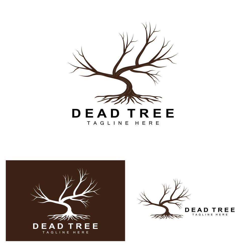 diseño de logotipo de árbol, ilustración de árbol muerto, tala de árboles silvestres, vector de calentamiento global, sequía de la tierra, íconos de marca de producto