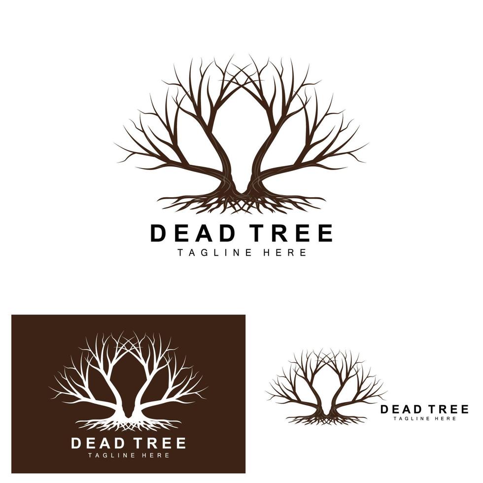 diseño de logotipo de árbol, ilustración de árbol muerto, tala de árboles silvestres, vector de calentamiento global, sequía de la tierra, íconos de marca de producto