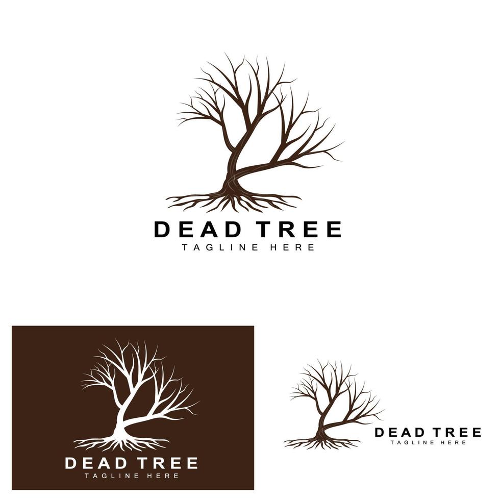 diseño de logotipo de árbol, ilustración de árbol muerto, tala de árboles silvestres, vector de calentamiento global, sequía de la tierra, íconos de marca de producto