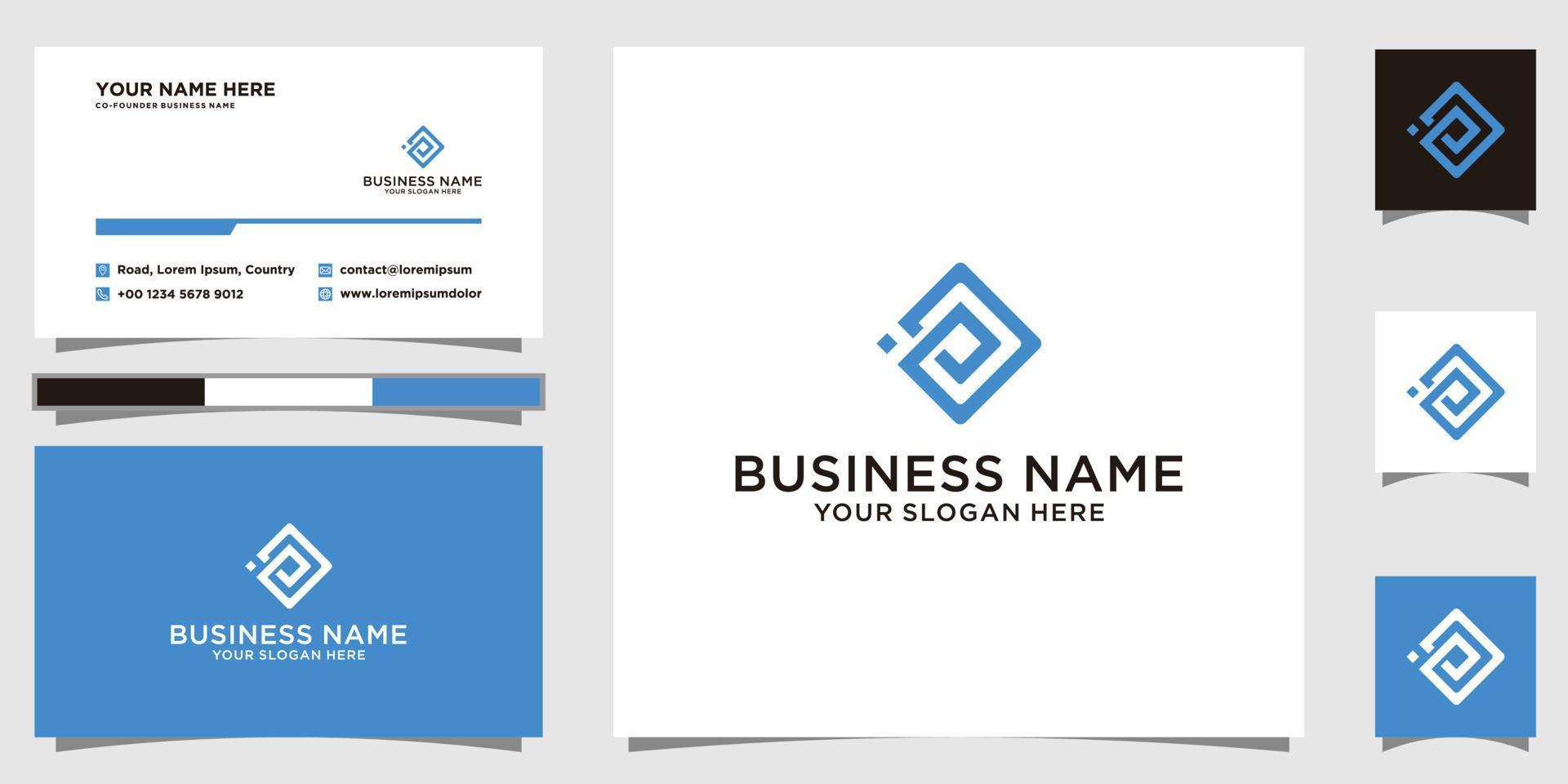 Initial Letter P Square Modern Logo Design with Business Card Template vector