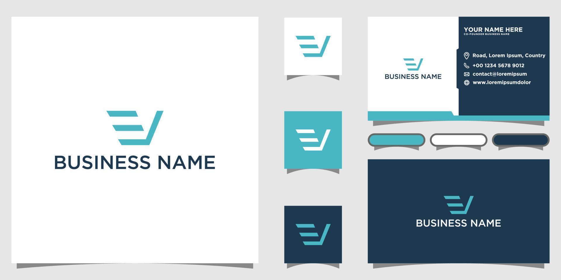 letter ev initial logo vector with business card template