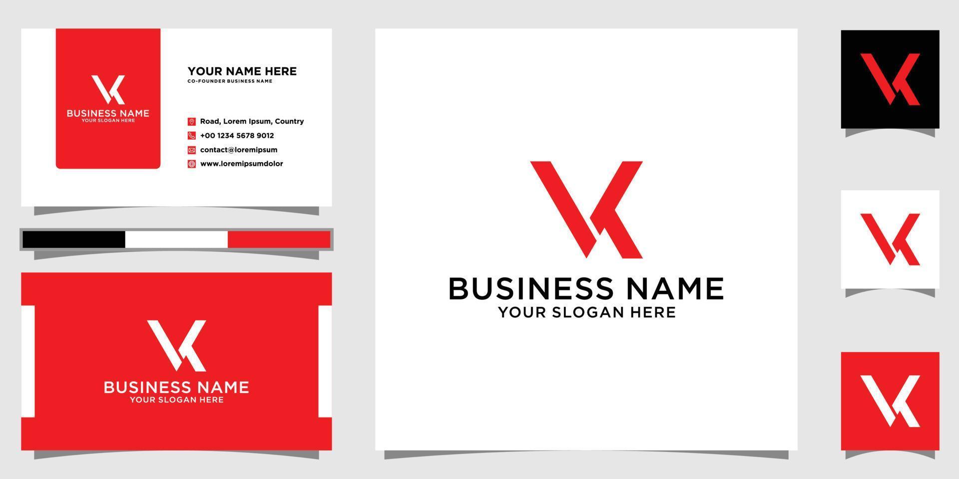 Creative and Minimalist Letter VK Logo Design Using letters V and K , VK Monogram with business card template vector