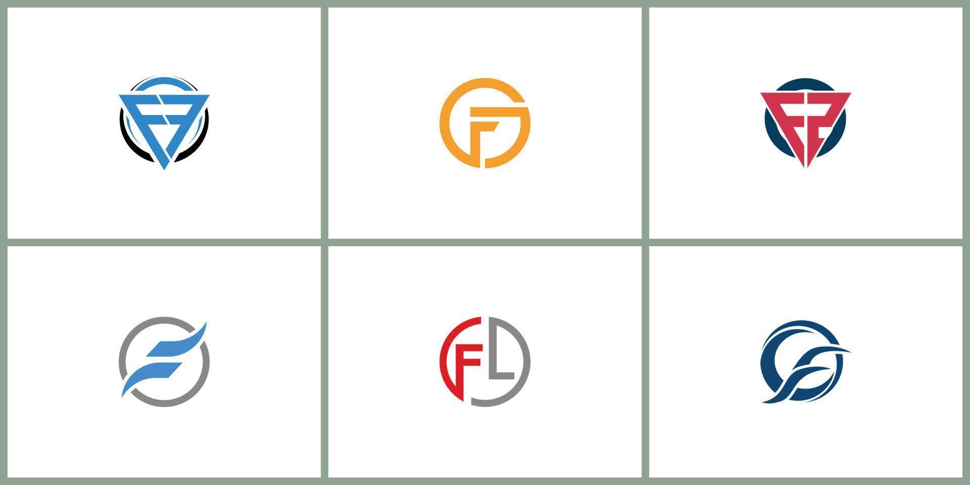 conjunto de logotipo de letra inicial f dentro de la forma del círculo, de, f dentro o monograma redondeado en minúsculas vector