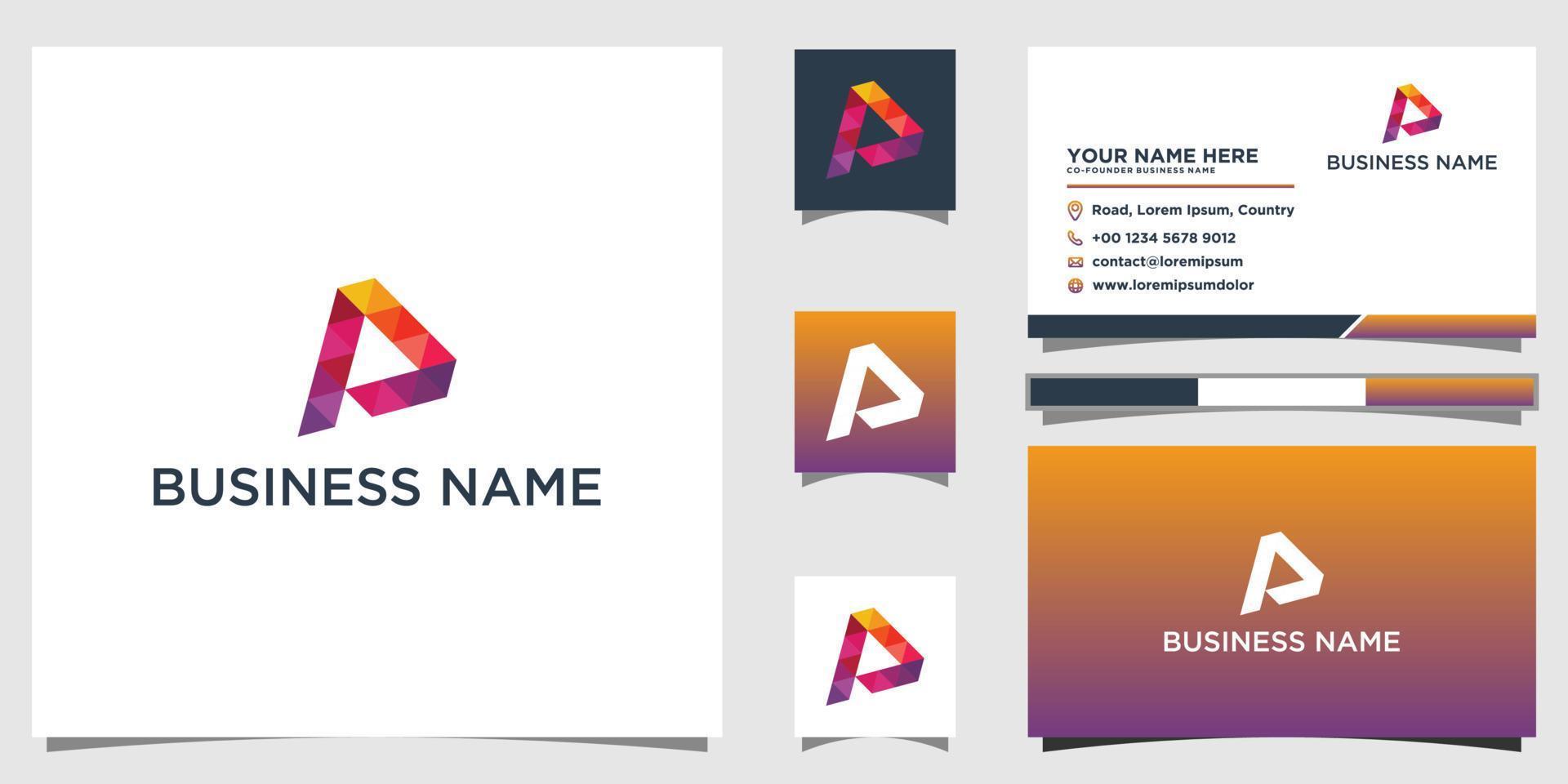 Abstract letter P Pixel logo design concept. with business card vector illustration.