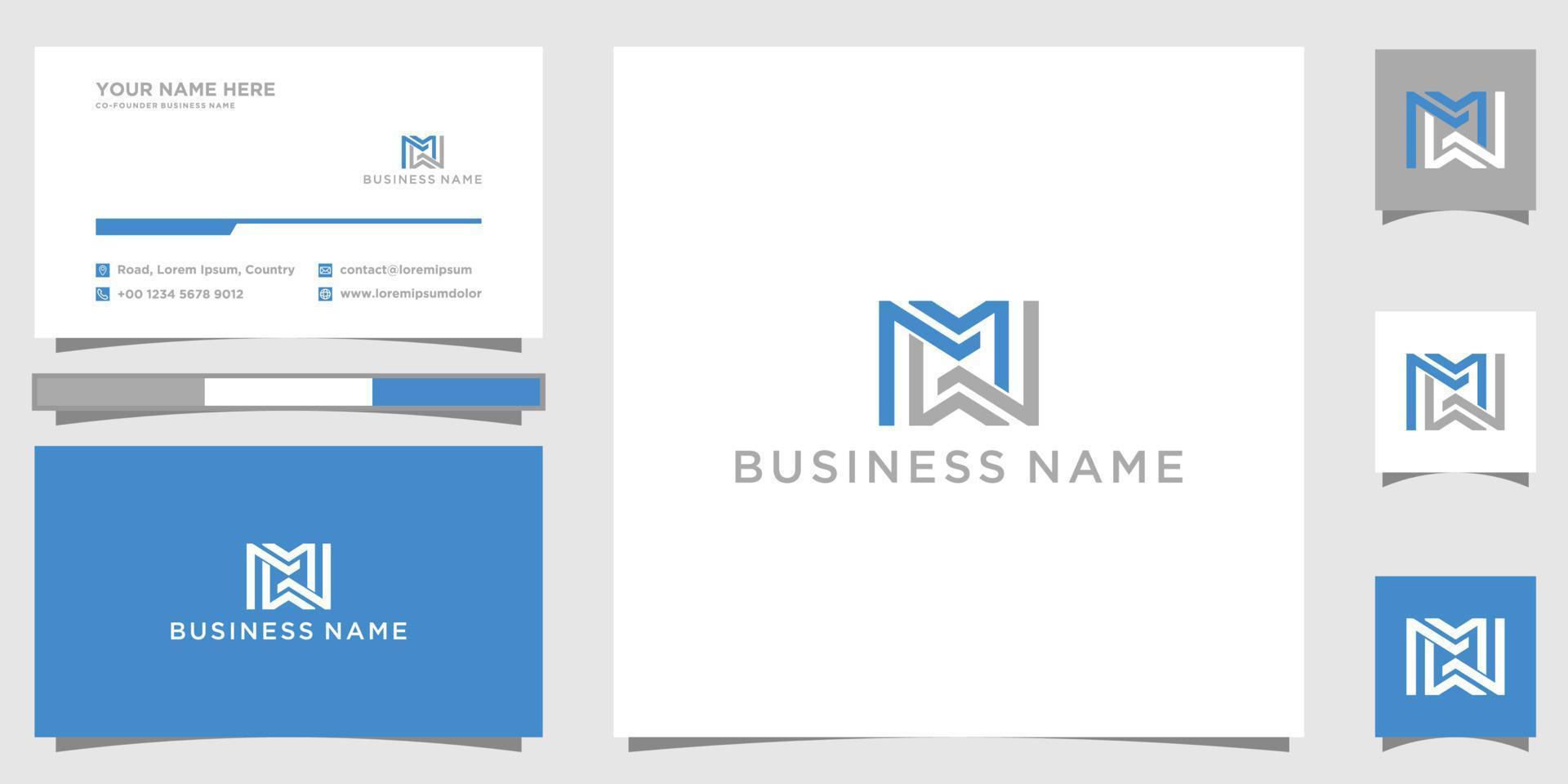 mw letter vector logo with business card tamplate
