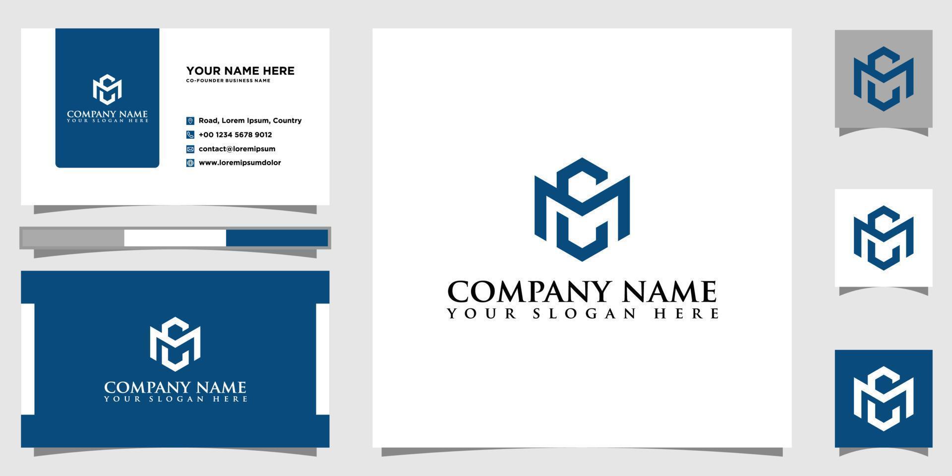 WC MC Letter Initial Logo Design With Business Card Template vector