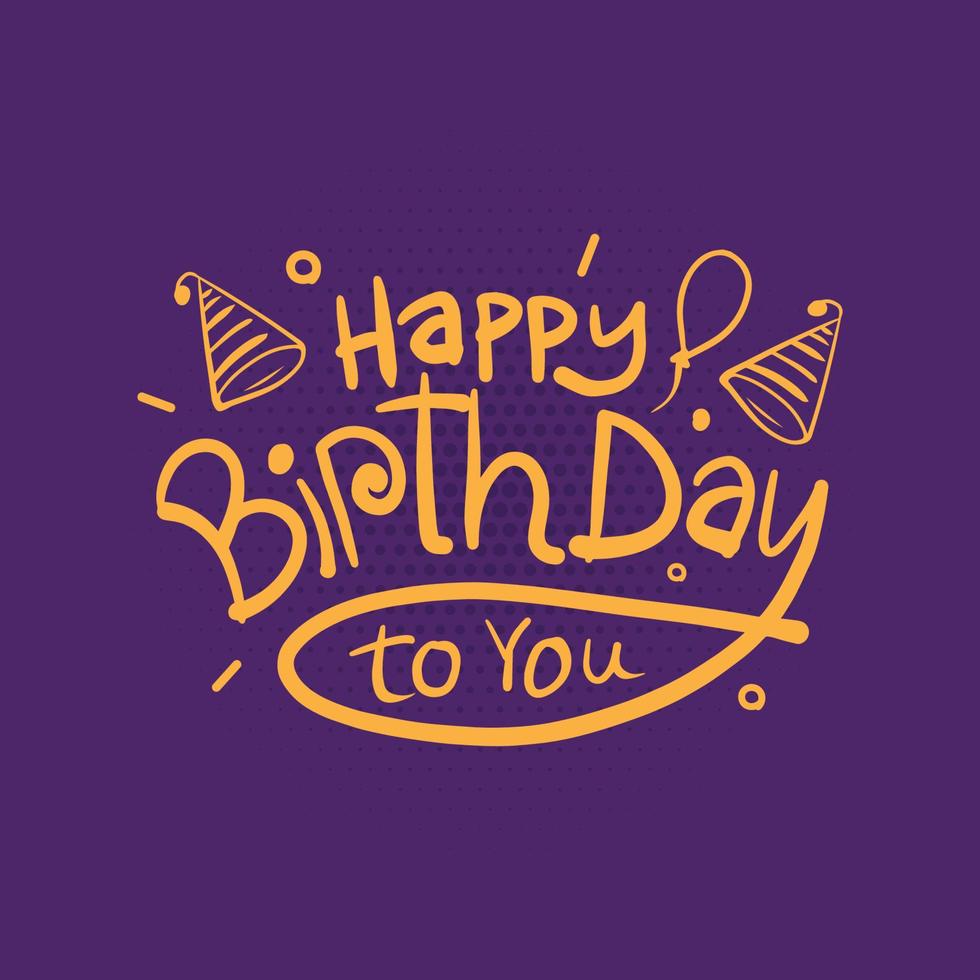 Hand Drawn Happy Birthday Lettering with Balloons, Confetti, Cake and Candles on Colorful Background. Happy Birthday Beautiful Greeting Card Vector T-shirt design.