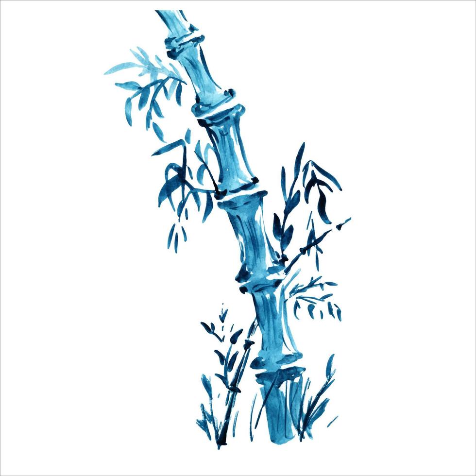 The bamboo branches are painted in watercolor. Asian plants. Decorative watercolor bamboo background. vector