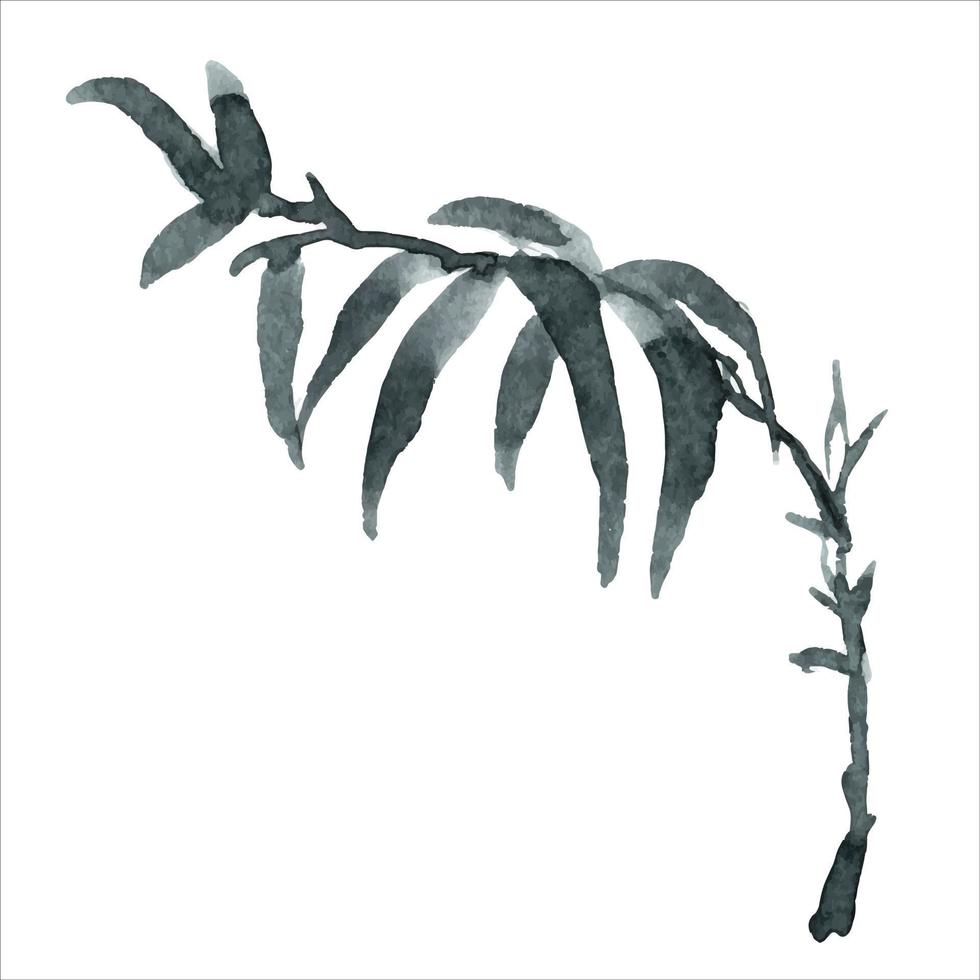 The bamboo branches are painted in watercolor. Asian plants. Decorative watercolor bamboo background. vector