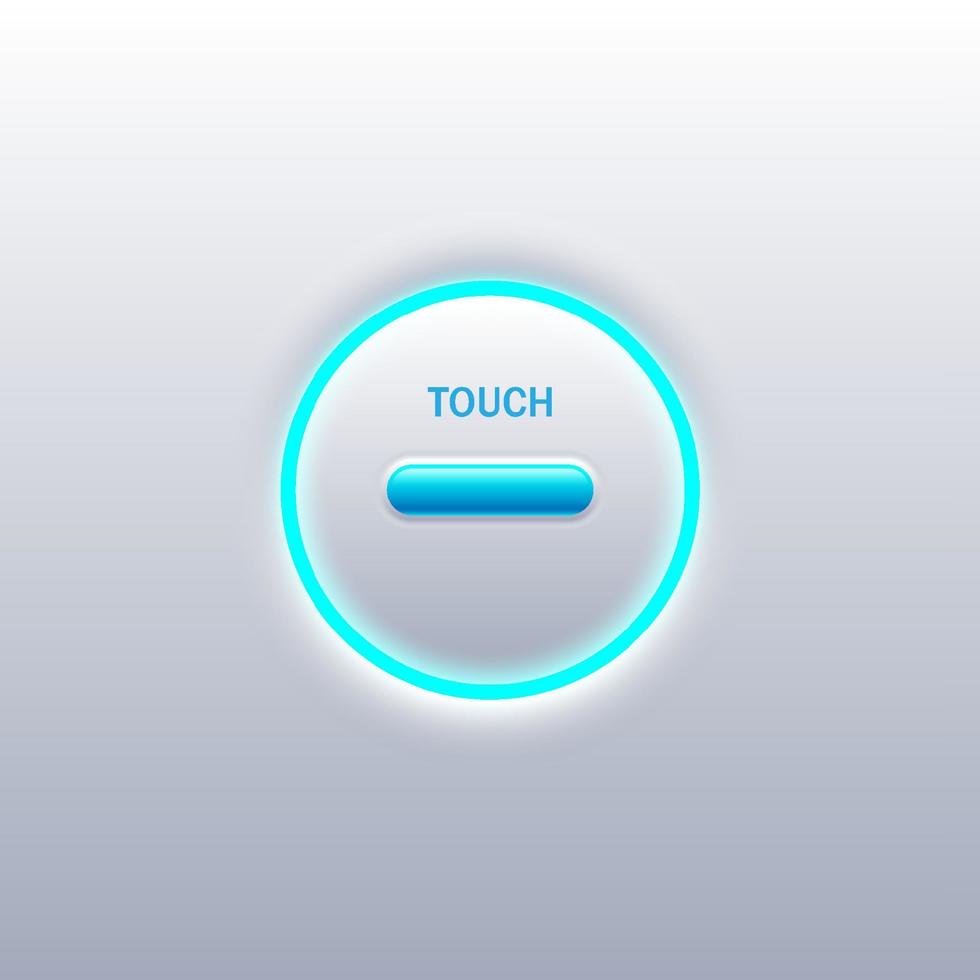 Push button switch minimal Clean white with a blue glow ring on a gradient background. vector