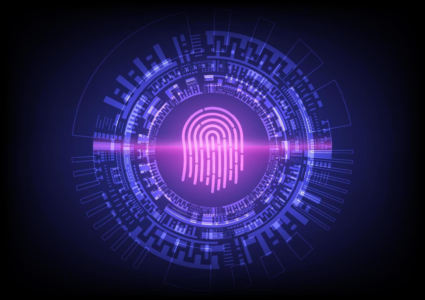 Fingerprint security technology There is a tech circle outside. Purple scan laser line on blue gradient background vector