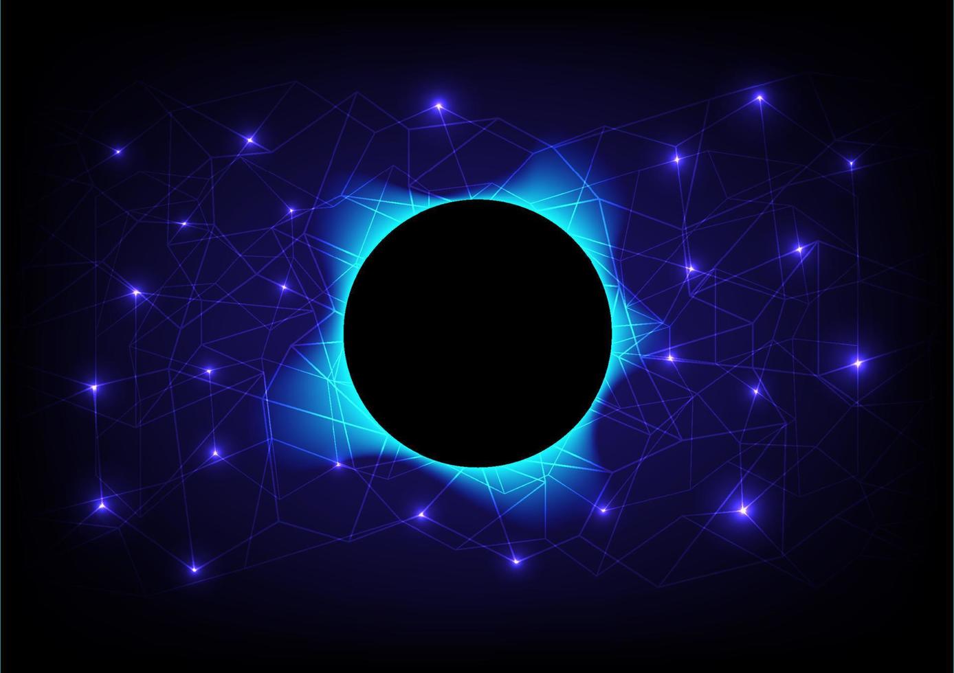 abstract background spherical geometry, with a beautiful blue aura, located on the wireframe, with bright spots space in the center of the circle on a black background vector