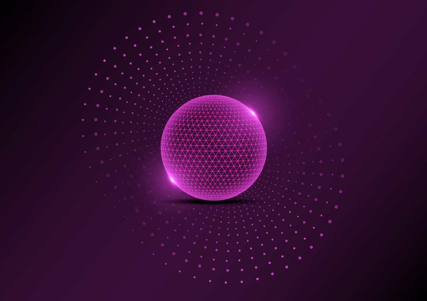 Resumen tecnología fondo círculo globo púrpura brillante puntos átomos difuso bucle sobre fondo degradado vector