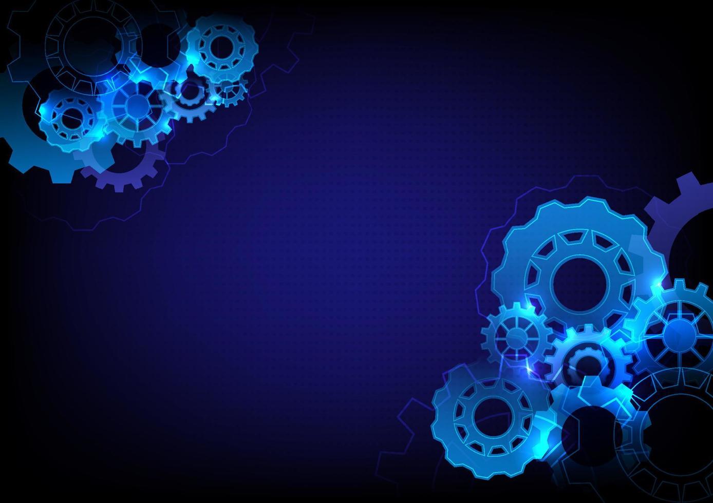 Glowing cog wheels. Hi-tech abstract. Background. Space available. Blue gradient background. vector