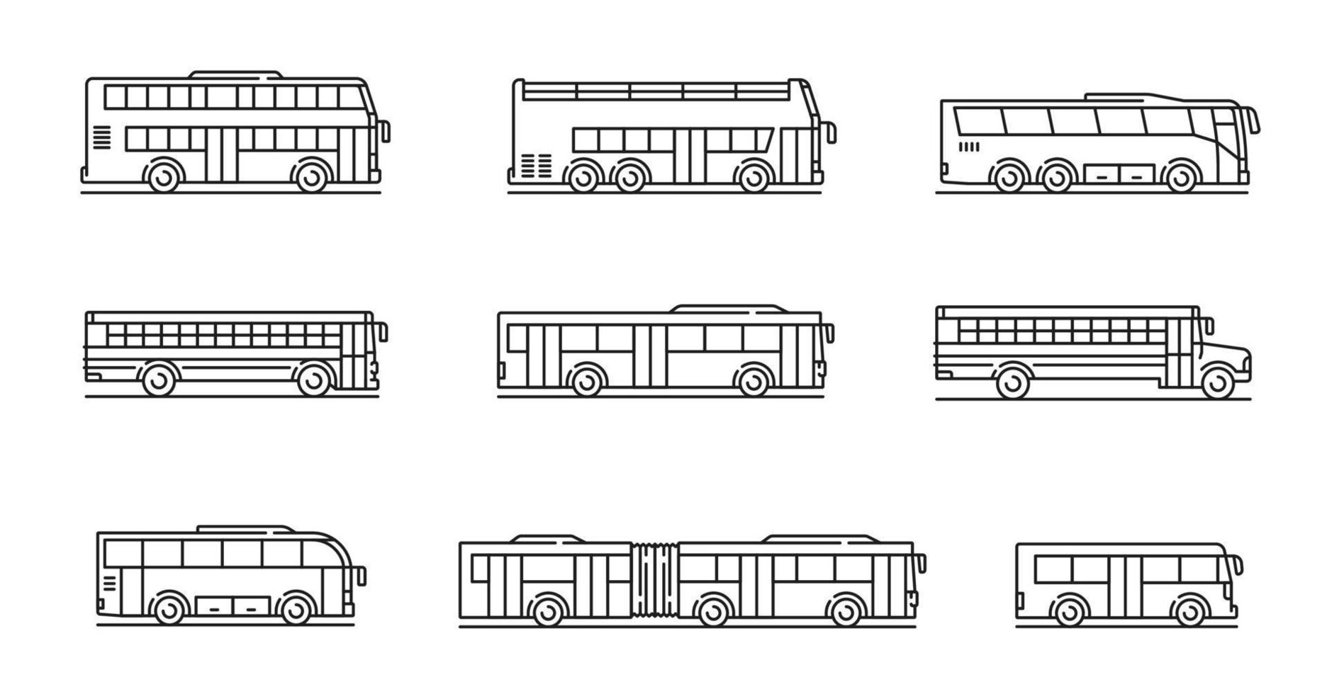 iconos de transporte urbano, viajes y autobuses escolares vector