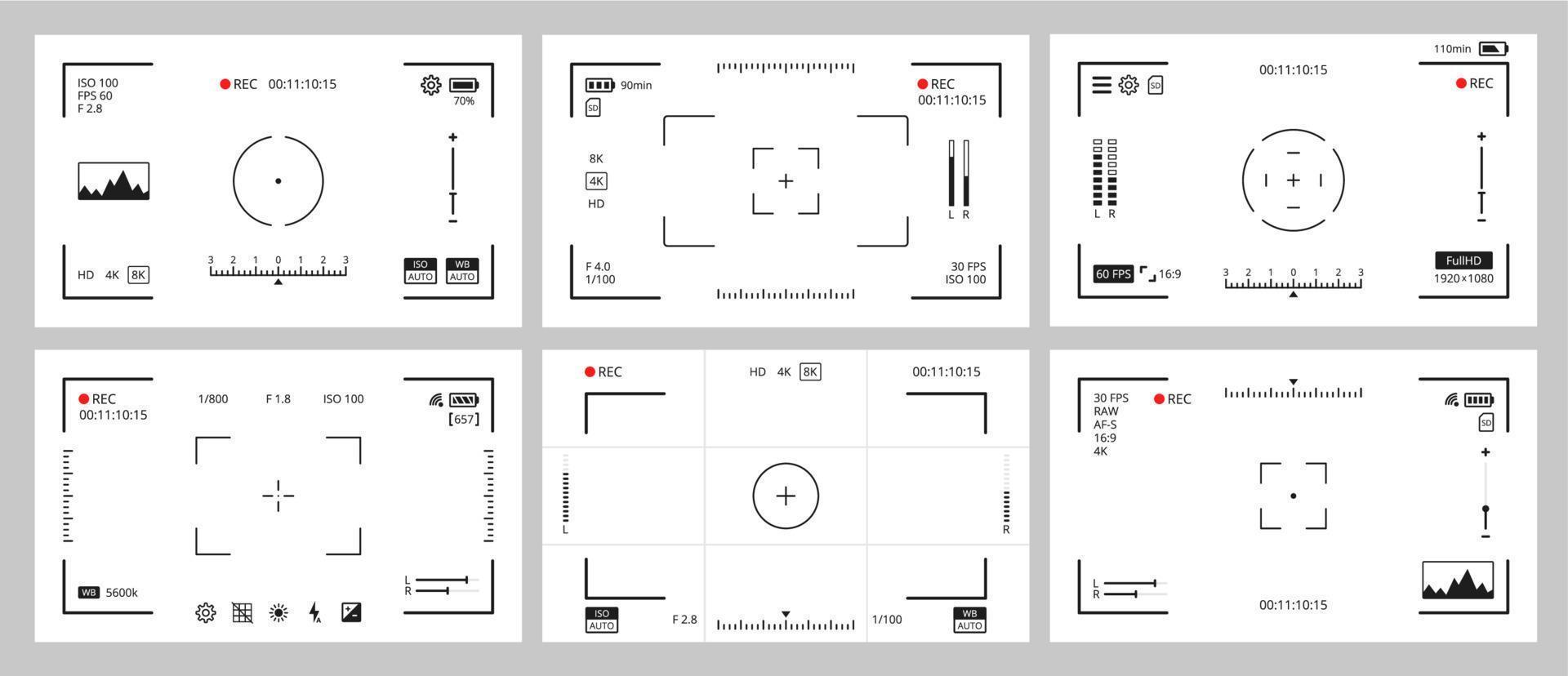 Camera viewfinder screens with vector focus frames