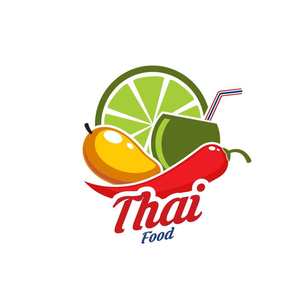 Thai cuisine, Asian food, Thailand restaurant icon vector