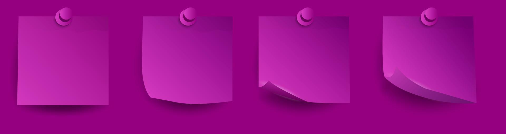 conjunto de pegatinas de papel 3d violetas realistas con esquinas rizadas y sombras vector