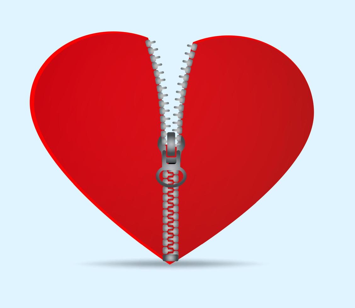 Red heart with a zipper. vector