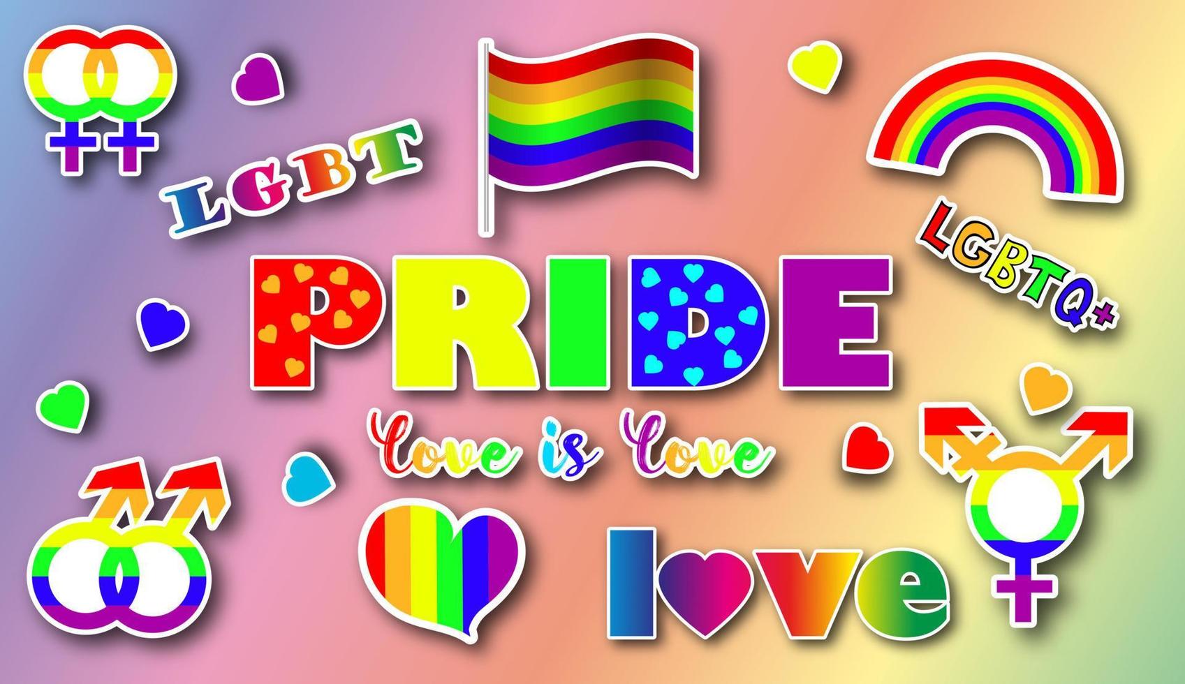 Lgbt identity symbols sticker set set in rainbow color vector