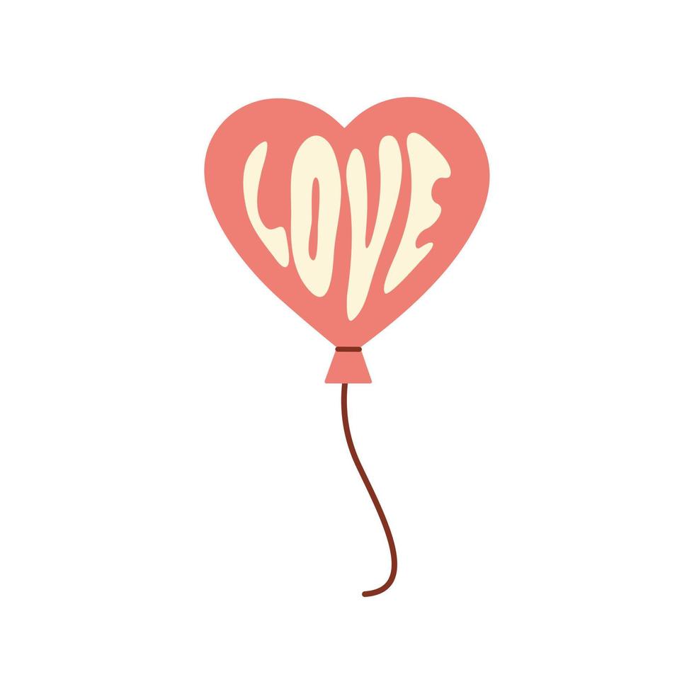 Cute balloon in the shape of heart with word love isolated on a white background. Cartoon vector illustration for print, web, greeting card