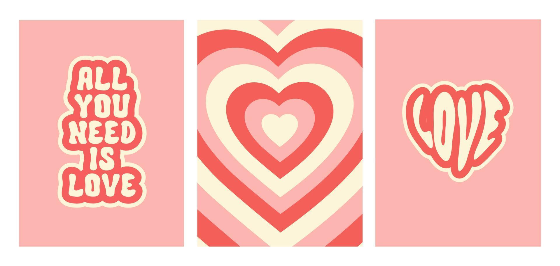 maravillosos carteles románticos. fondos de moda en estilo retro años 60, 70. feliz tarjeta de felicitación del día de san valentín. ilustración vectorial vector