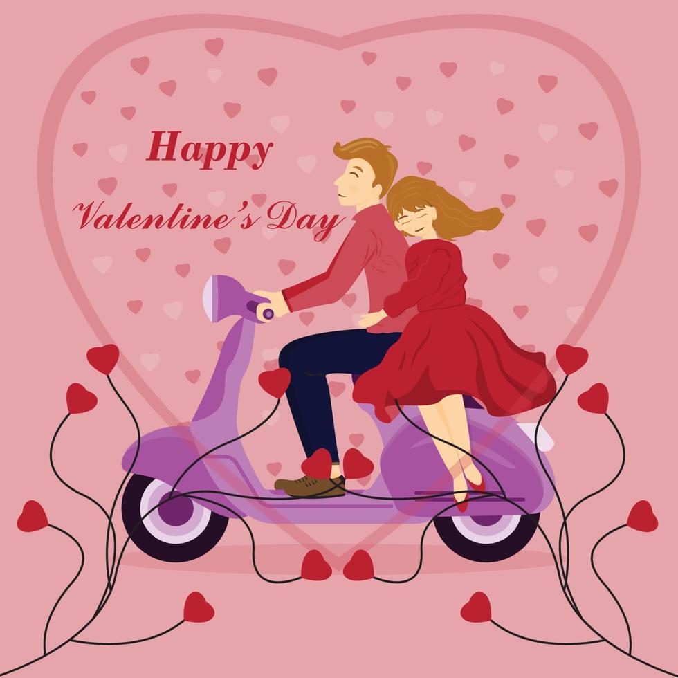 vector of valentines day celebration by riding motorbike