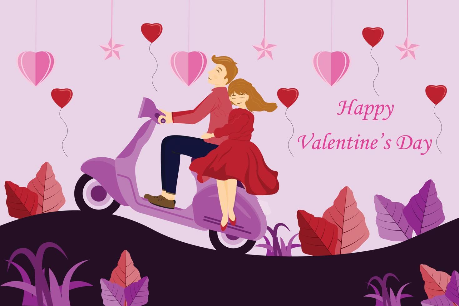 vector of valentines day celebration by riding motorbike