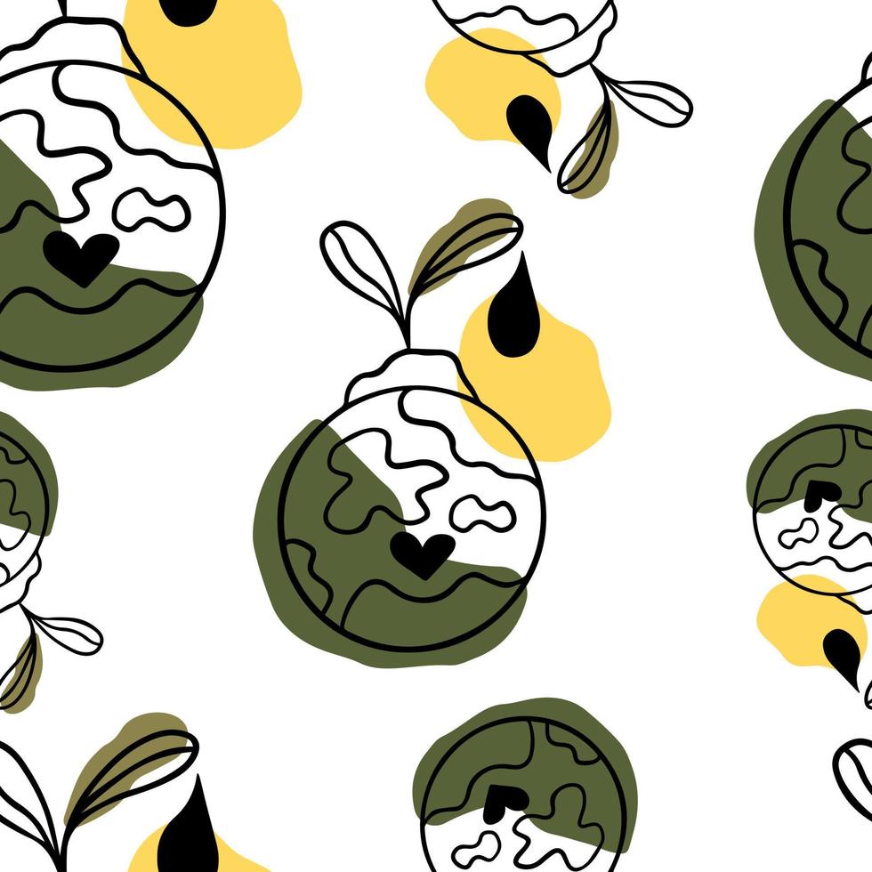 Seamless pattern Doodle planet earth ecology vector