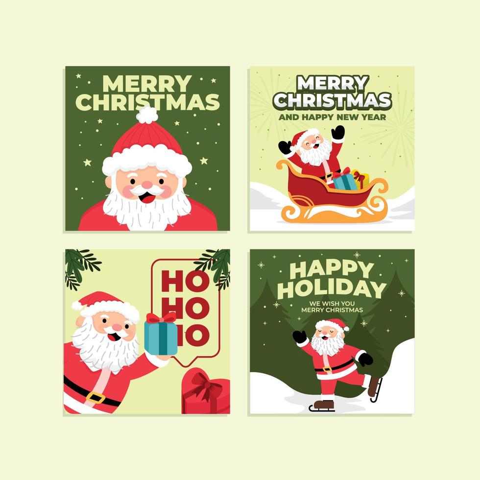 Hand drawn christmas santa claus social media post template vector