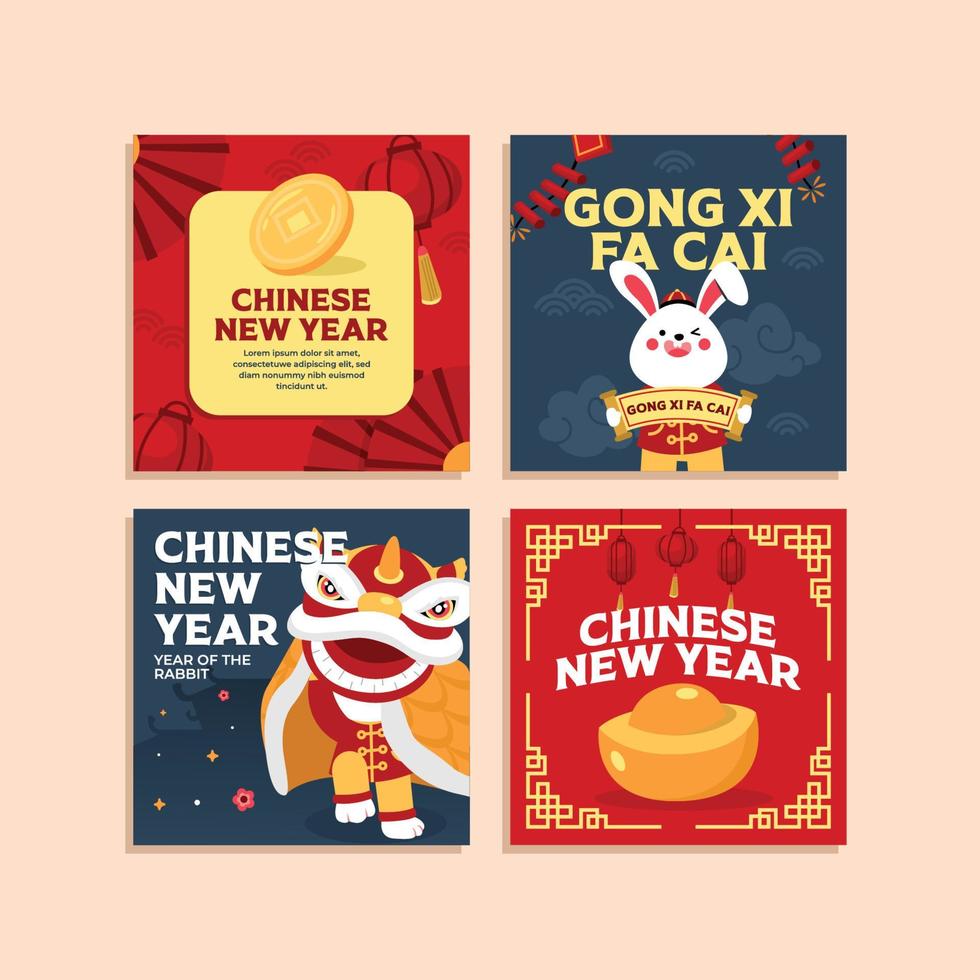 Hand drawn chinese new year social media post vector
