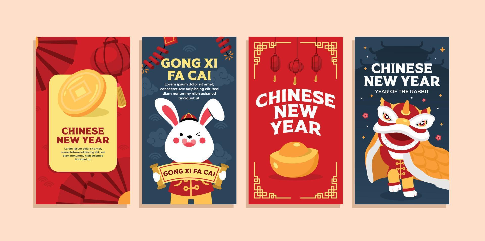 Hand drawn chinese new year social media stories vector