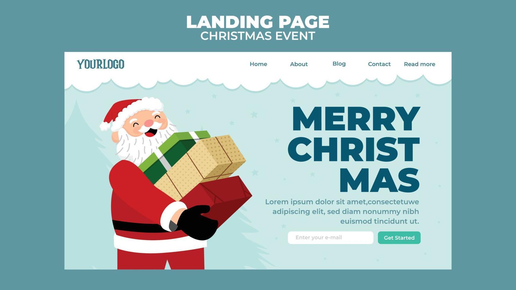 Landing page christmas event santa claus with gift vector