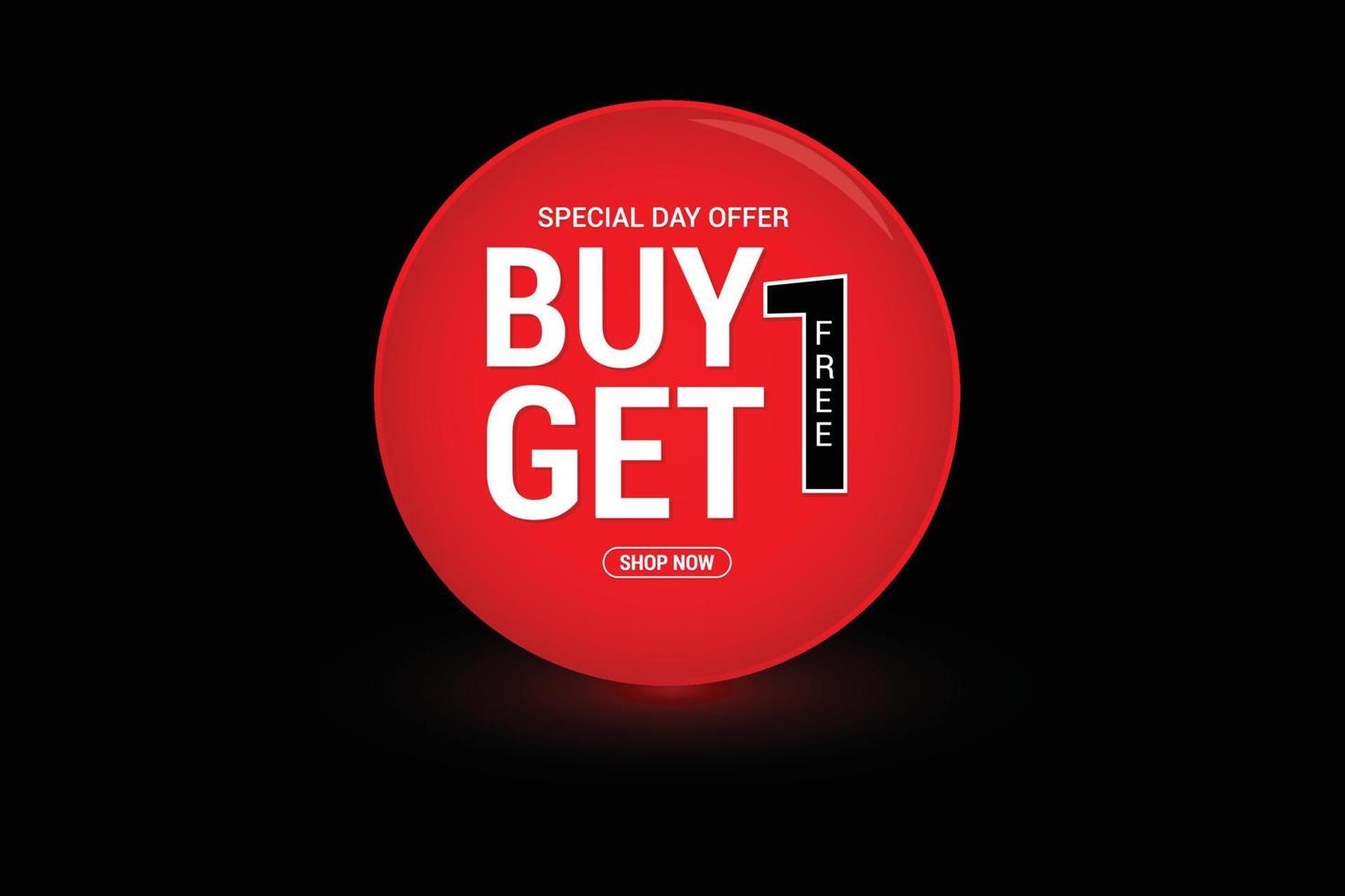 Buy 1 Get 1 Free Special Day offer vector lighting glossy design into red circle.