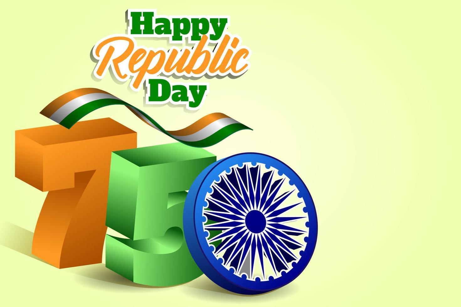 75 year Happy independence day India Vector Template Design happy independence day India. 3d Ashoka chakra with Indian flag 26th of January, Republic Day Celebration of India