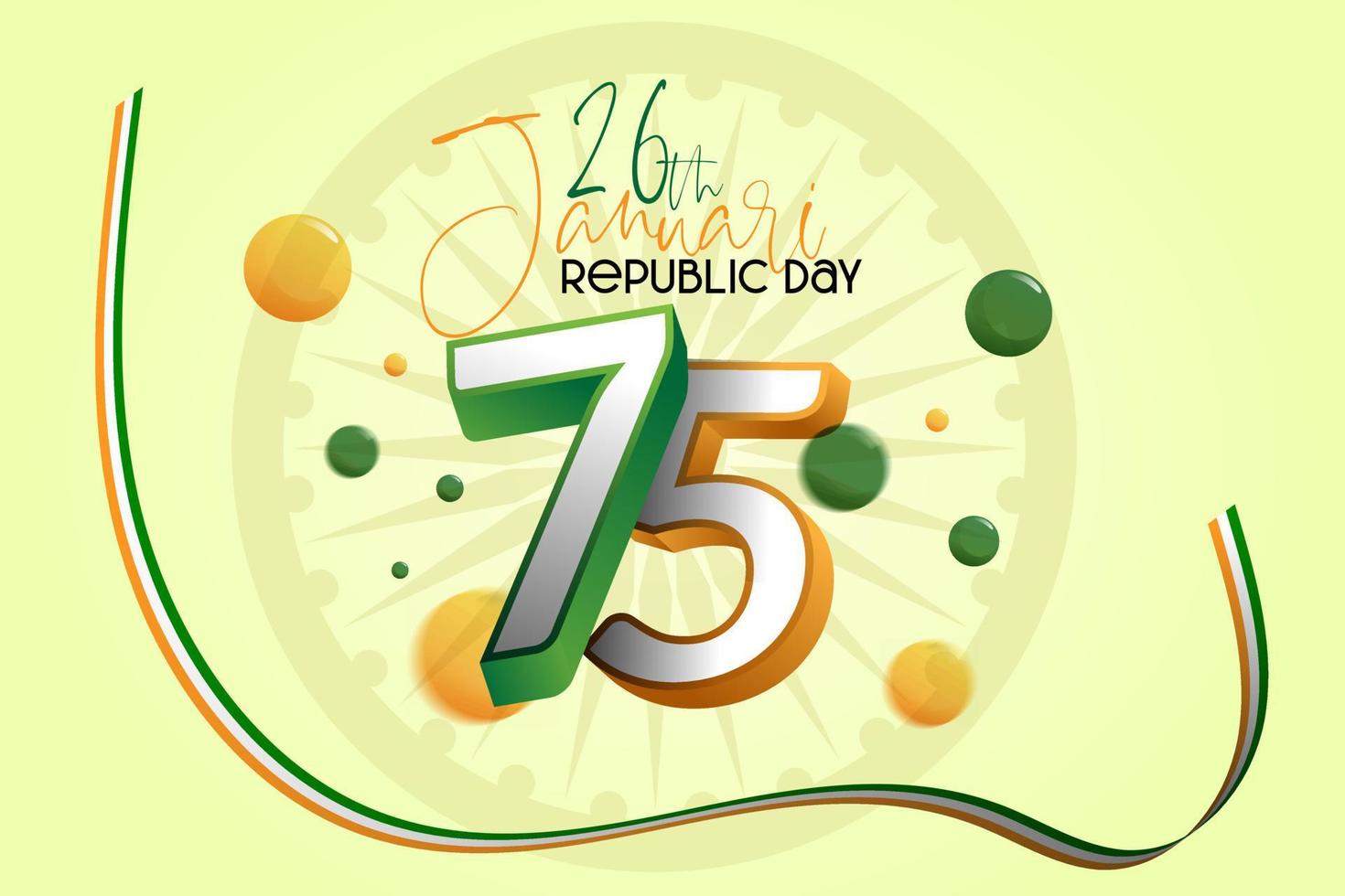 75 años feliz día de la independencia india diseño de plantilla vectorial feliz día de la independencia india. 3d ashoka chakra con bandera india 26 de enero, celebración del día de la república de la india vector