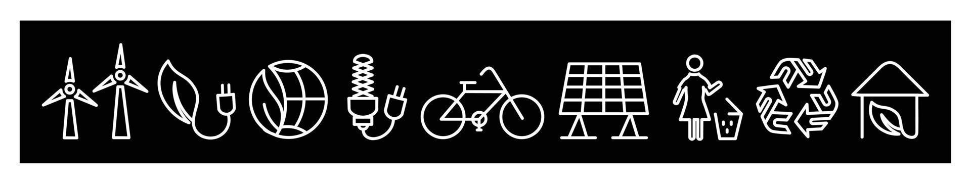 Linear ecology icons,Eco friendly related thin line icon set in minimal style. icons for design on black background vector