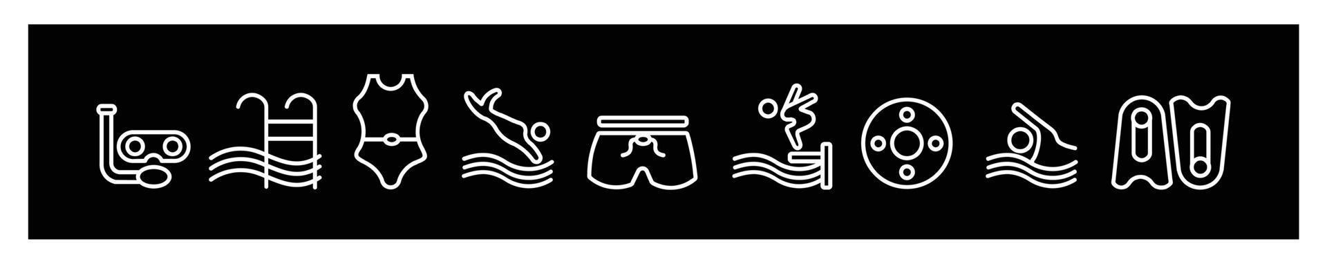 conjunto de iconos de piscina, icono de natación en diferentes iconos de ilustración vectorial de estilo para el diseño sobre fondo negro vector