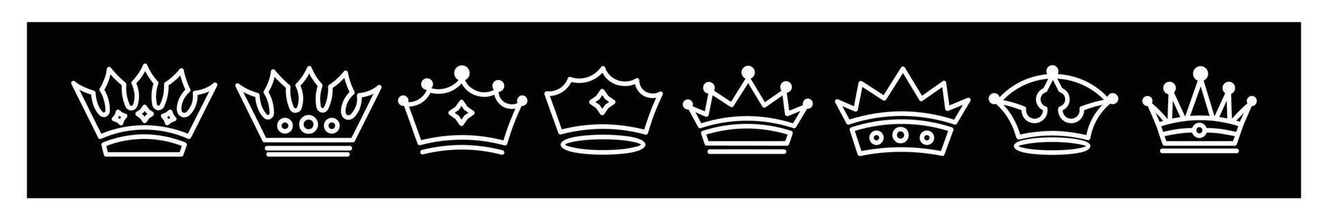 Crown set Royal icons collection set, Big collection crowns Vintage vector  icons for design on black background