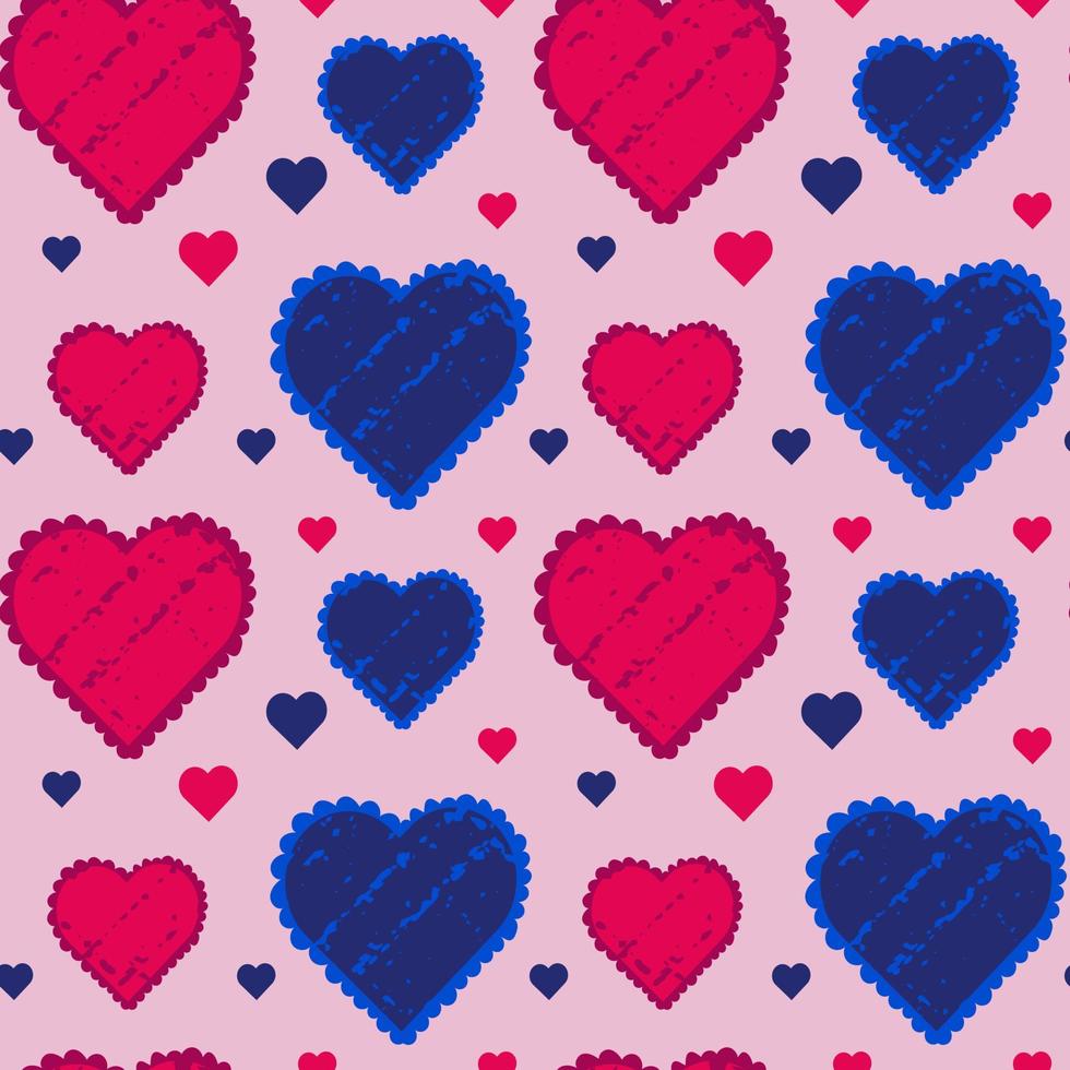 Seamless pattern with pink and blue hearts. Fabric pattern. Vector retro texture. Simple design.