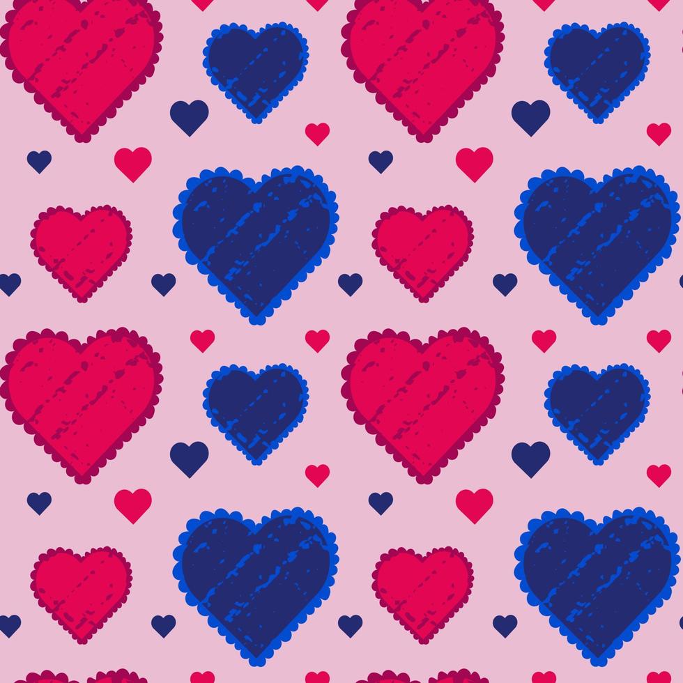 Seamless pattern with pink and blue hearts. Fabric pattern. Vector retro texture. Simple design.