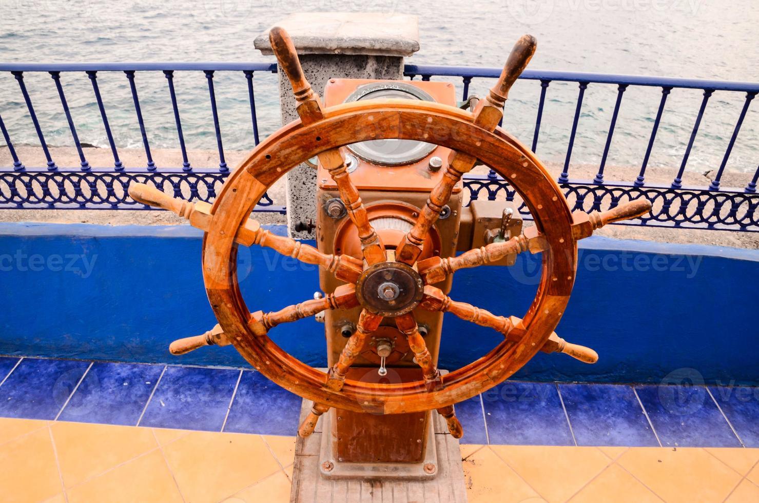 Ship helm close-up photo